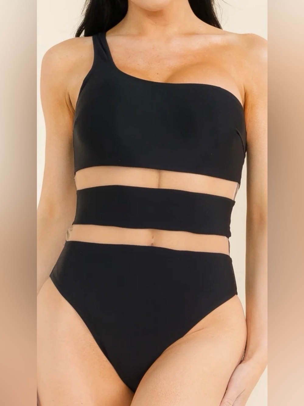 NWT - Stylish Swimwear - Black Mesh One Piece Swimsuit - Woman's Small